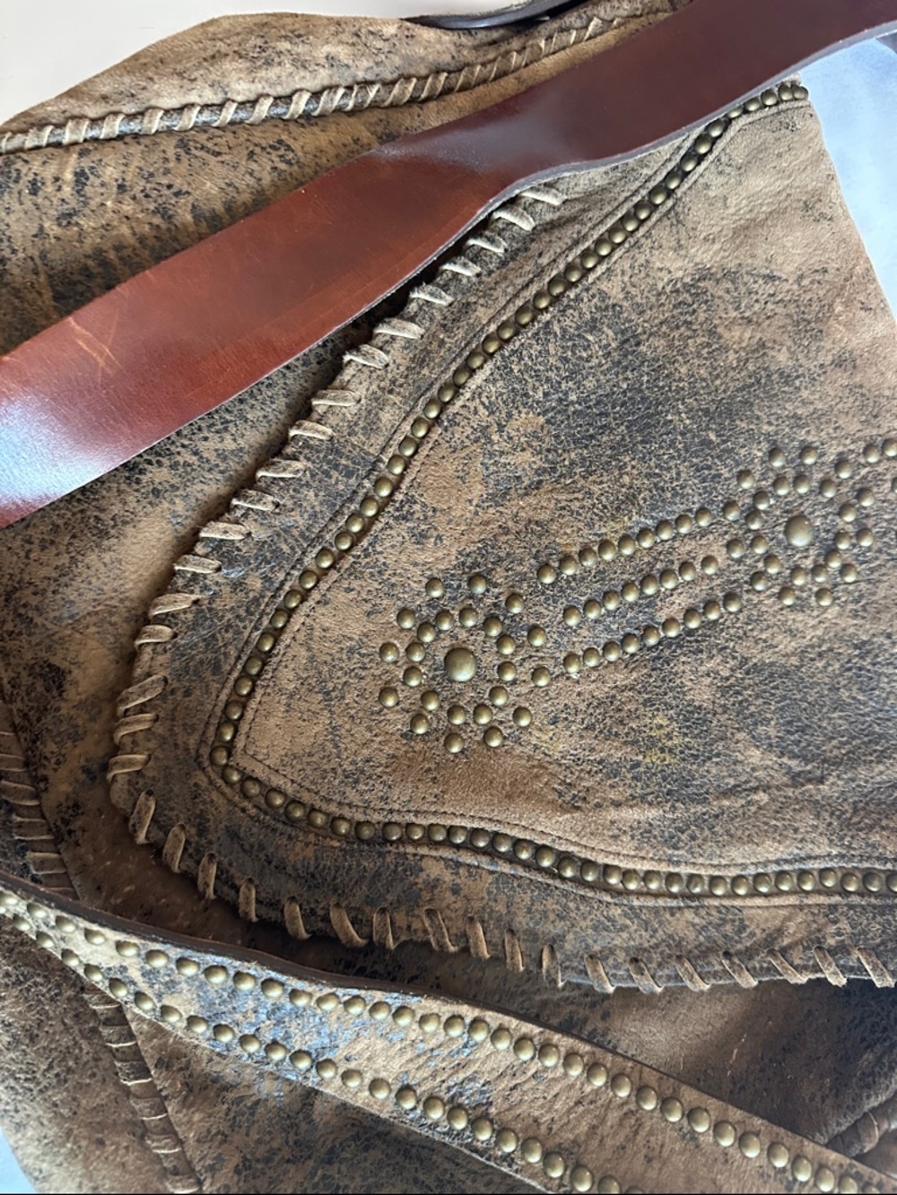 Rare Jose Luis Lambskin Suede Leather Studded Crossbody Messenger Bag - Picture 5 of 9